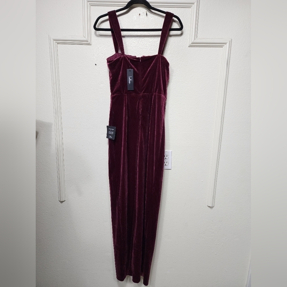 Lulus Pristine Luxury Dark Berry Velvet Bustier Maxi Dress S Wedding Party - Picture 9 of 10